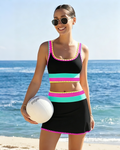 Iconico Swimwear Malibu 3-Piece Colorblock Bikini Set bikini set black pink