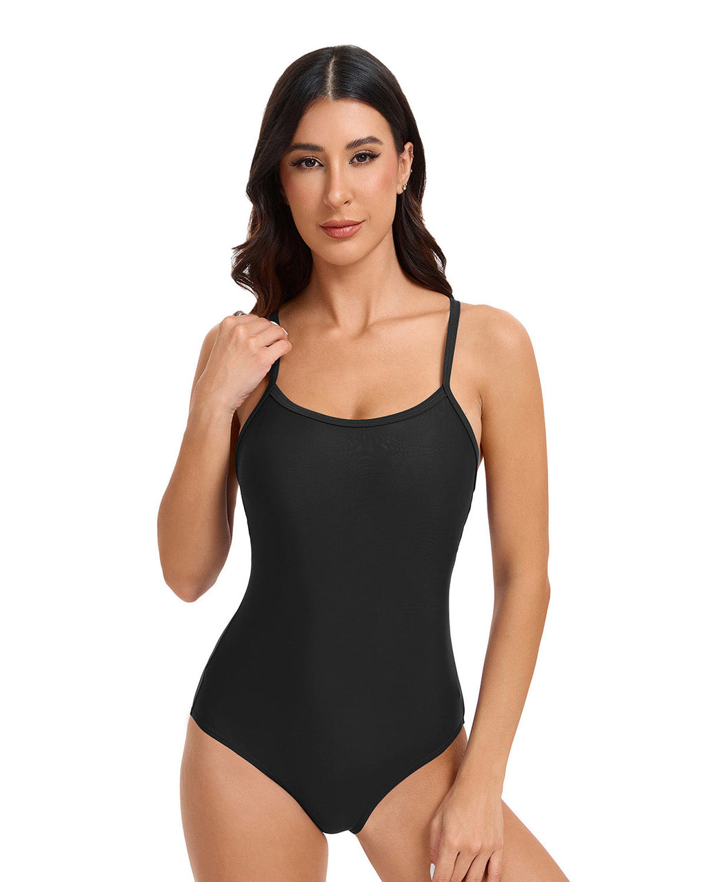 Iconico Swimwear Athletic Crisscross Back One Piece Swimsuit one piece swimsuit black blue