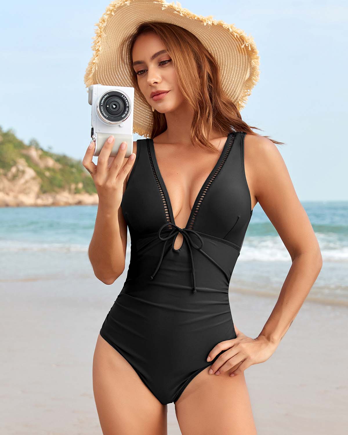 Iconico Swimwear Mesh Backless Ruched One-Piece Swimsuit one piece swimsuit green black