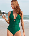 Iconico Swimwear Mesh Backless Ruched One-Piece Swimsuit one piece swimsuit green black