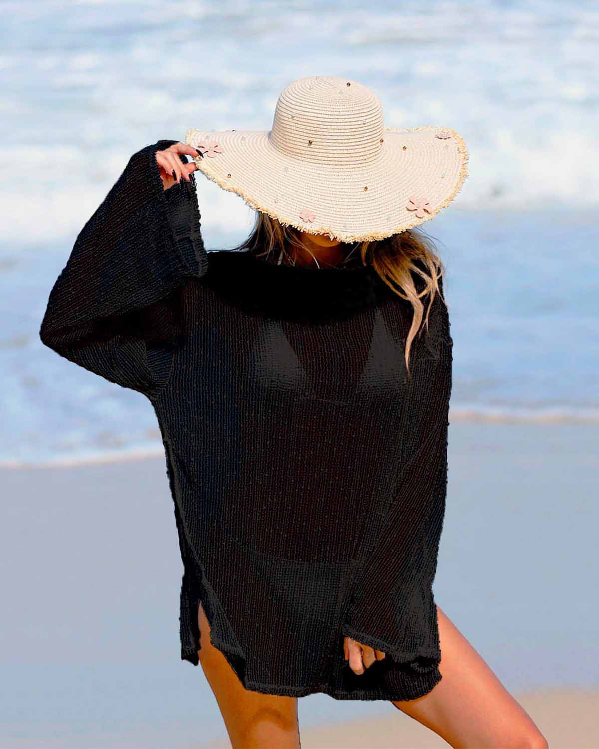 Iconico Swimwear Beach Casual Sparkle Knit Cover Up cover up dress white beige
