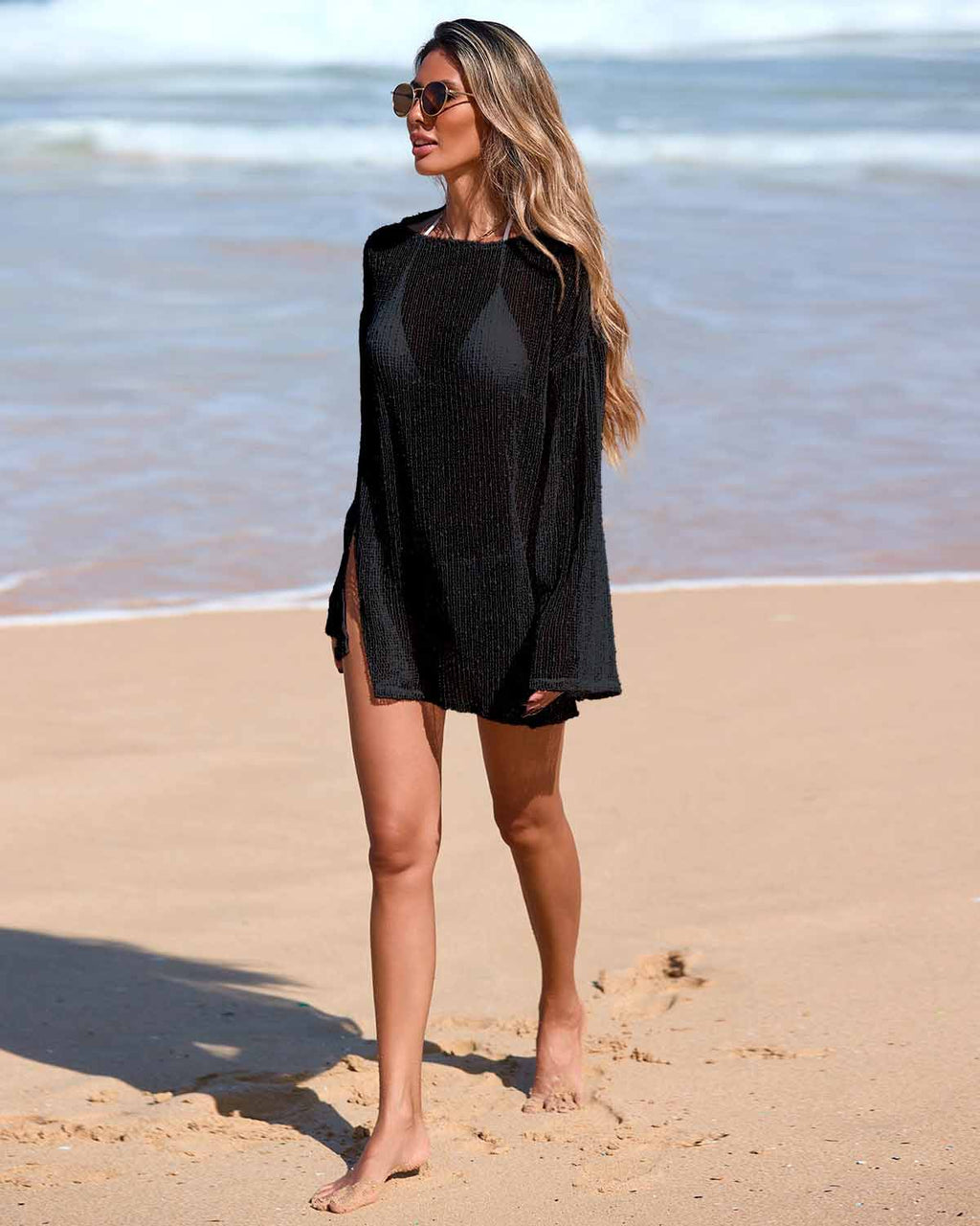 Iconico Swimwear Beach Casual Sparkle Knit Cover Up cover up dress white beige