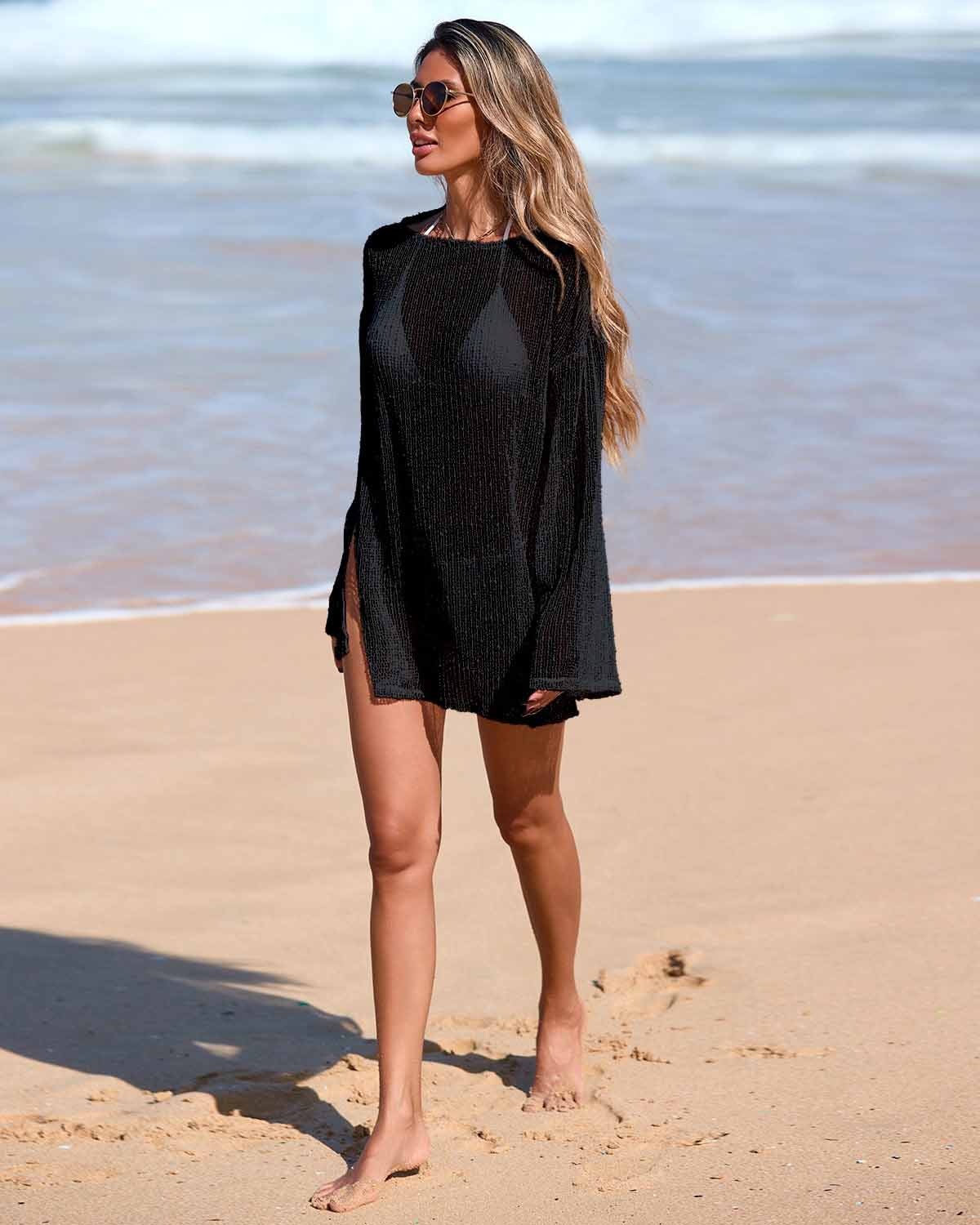Iconico Swimwear Beach Casual Sparkle Knit Cover Up cover up dress white beige