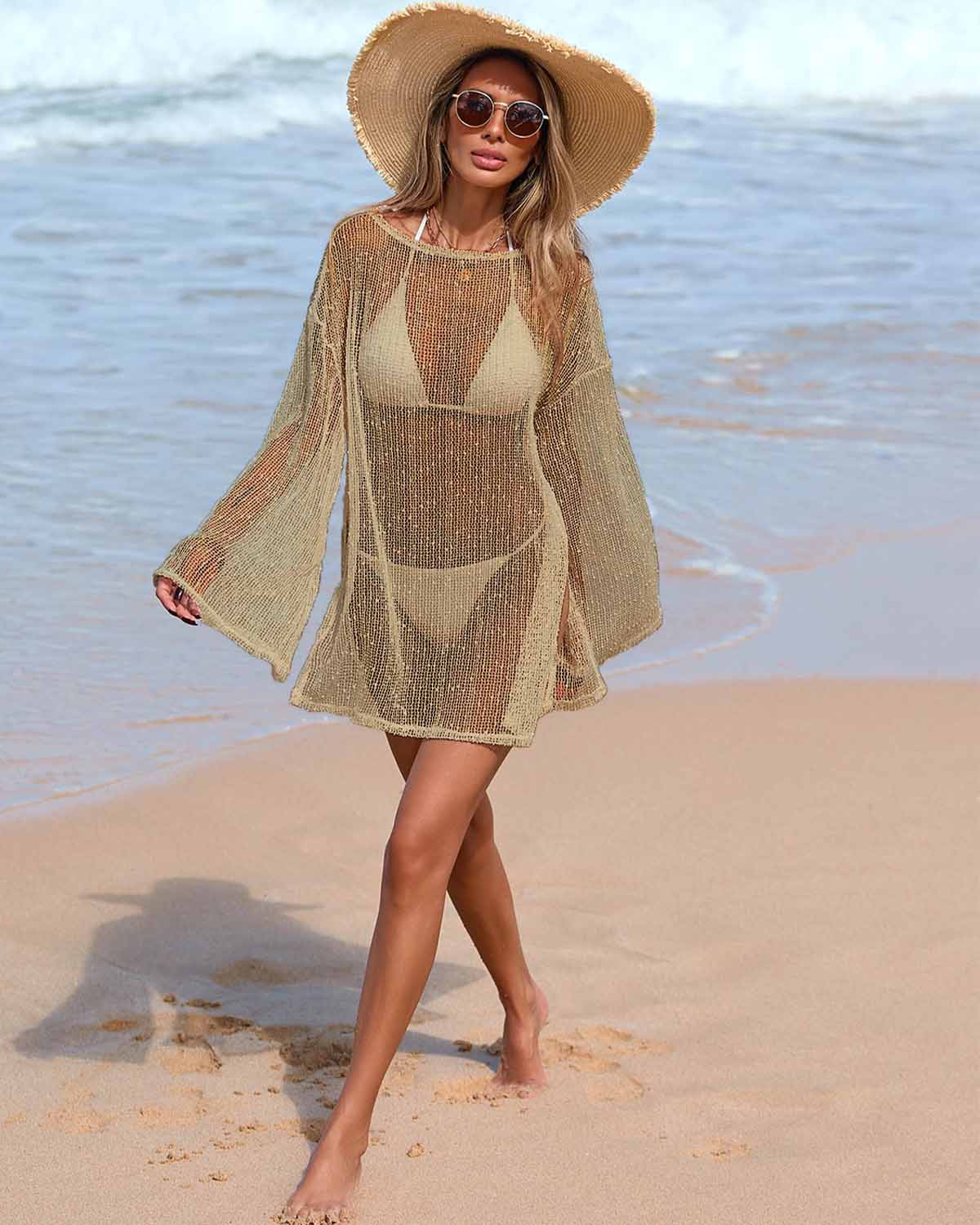 Iconico Swimwear Beach Casual Sparkle Knit Cover Up cover up dress white beige