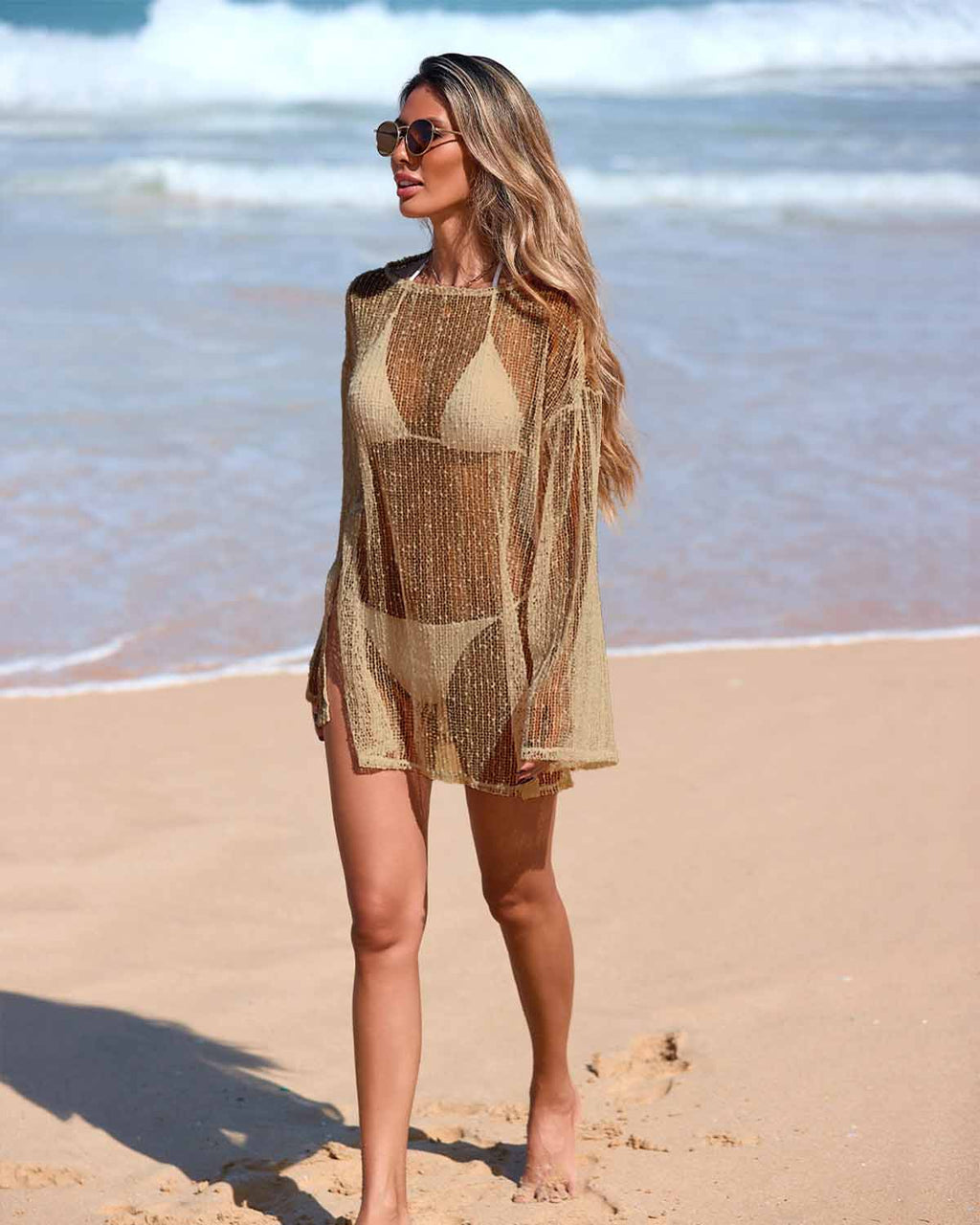 Iconico Swimwear Beach Casual Sparkle Knit Cover Up cover up dress white beige